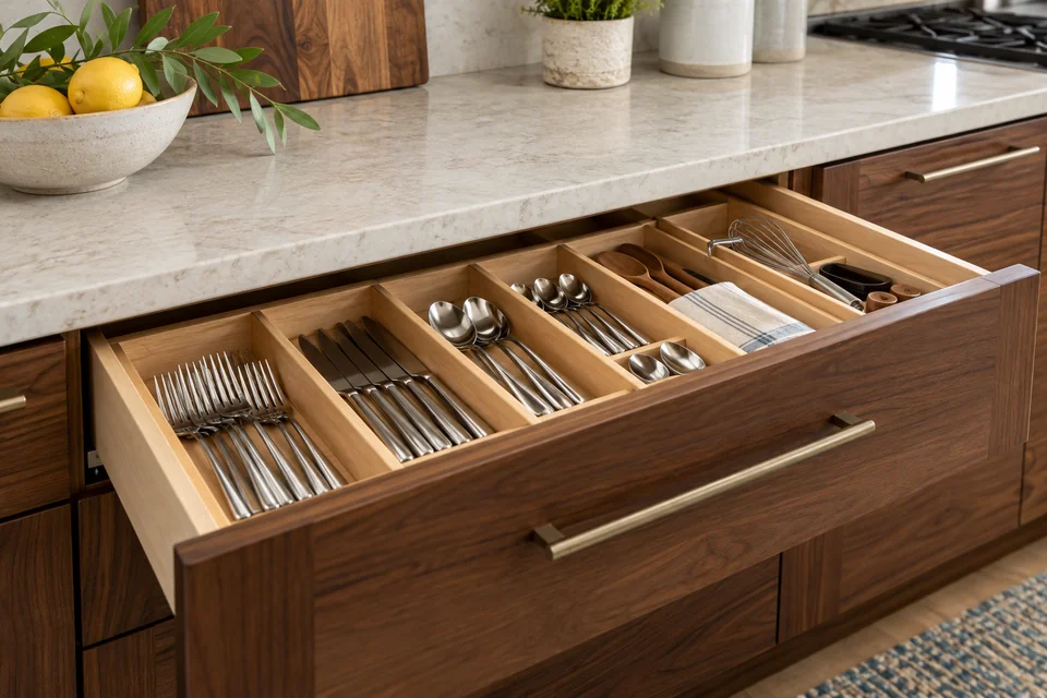 Organized drawer and countertop detail